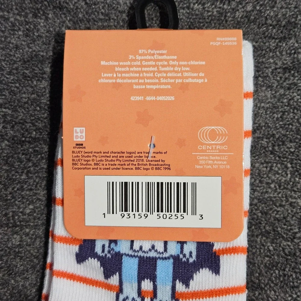 Bluey Kids Halloween Vampire Crew Socks White Orange Striped Shoe Size 10-4 NWT
